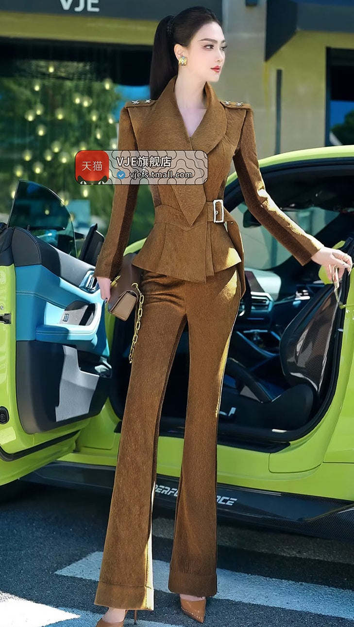 VJE Top Micro Flared Pants Two-Piece Business Style Suit-KIM.