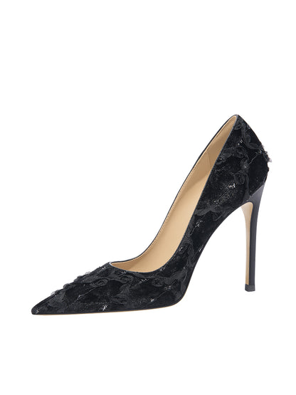 Lily Wei [Su Ye] black versatile high heels celebrity design open instep single shoes- ANNMARIE