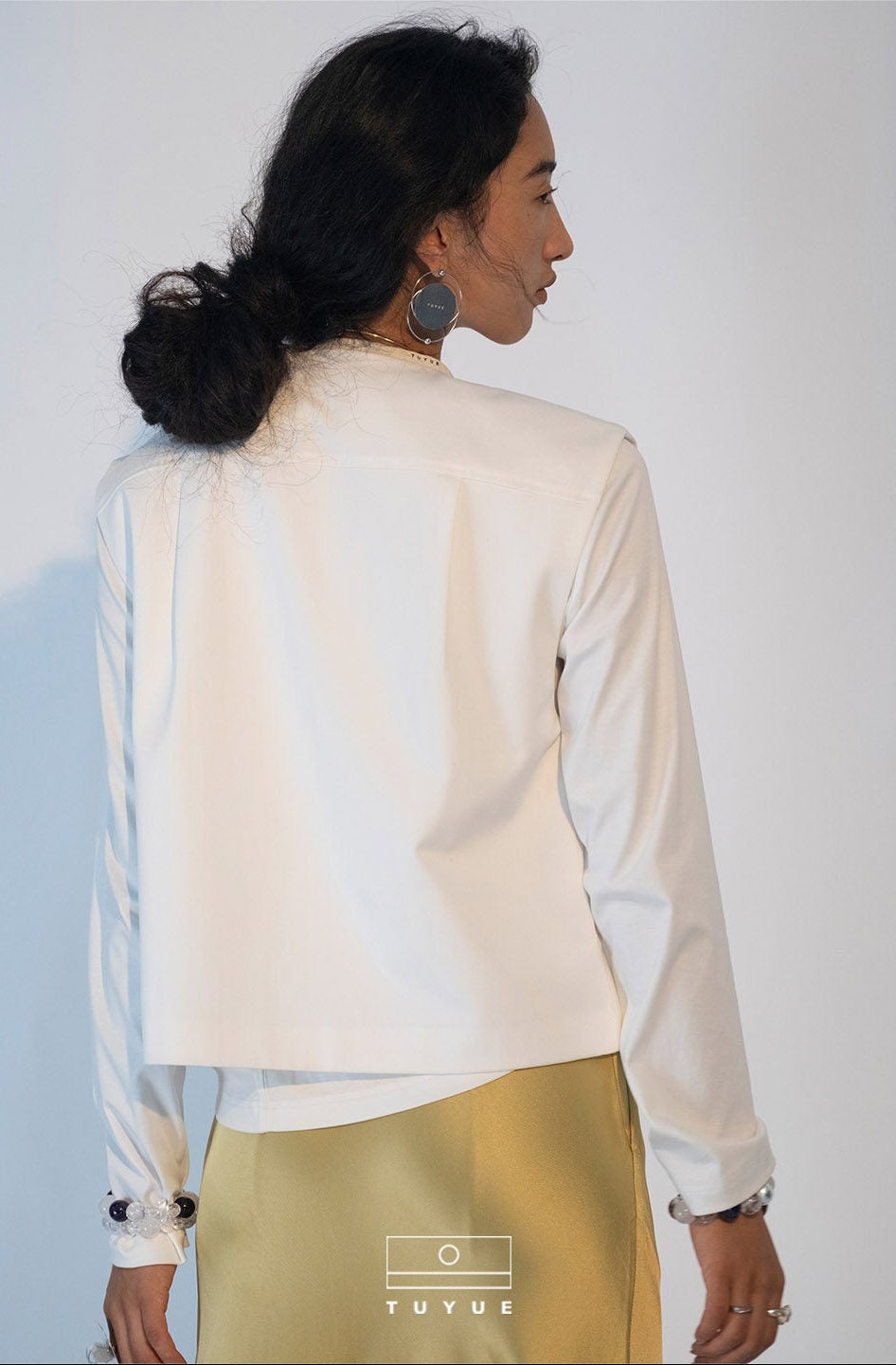 TUYUE White Lace-up Asymmetrical Slanted Placket Shoulder Vest - KATIE.