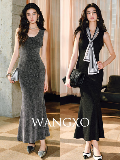 WANGXO | Silk Slim Fishtail Sleeveless Dress -ZÉVA.