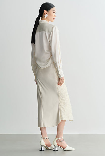 COMME MOI Lu Yan designer's women's satin stitching asymmetrical straight skirt - BILLY.