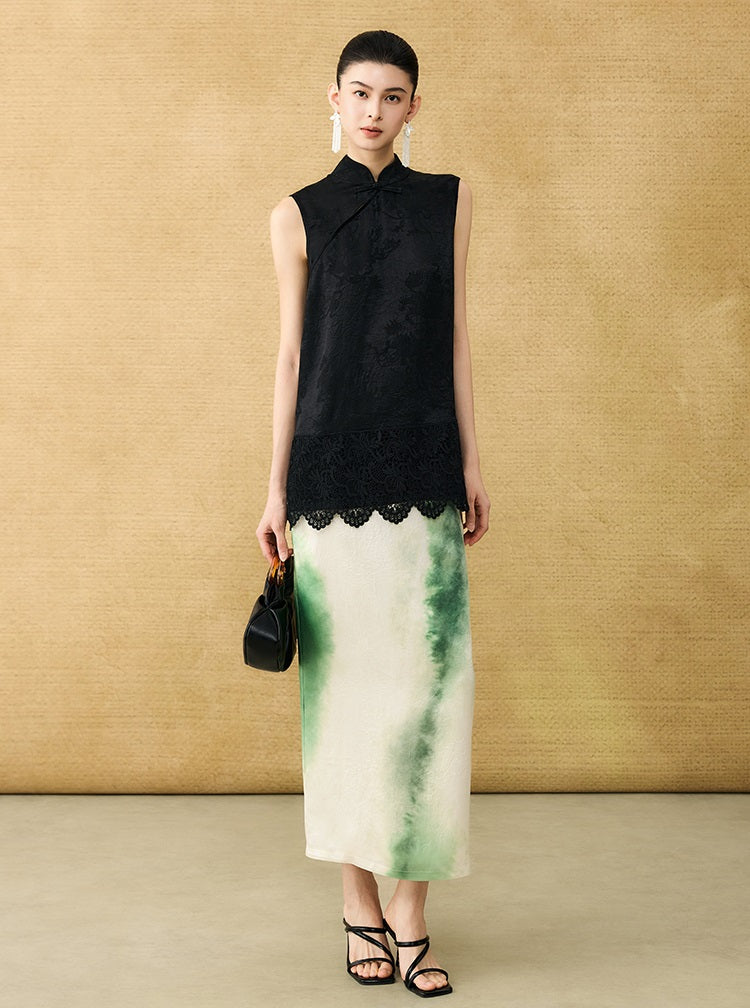 HECO Chinese diagonal placket buckle cool lion jacquard sleeveless top - CONNECT.