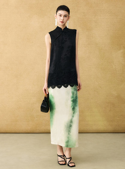 HECO Chinese diagonal placket buckle cool lion jacquard sleeveless top - CONNECT.