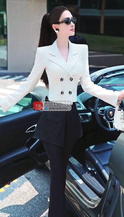 VJE  Dark Print Shape Culottes Two-Piece Suit Set- lLIAM.