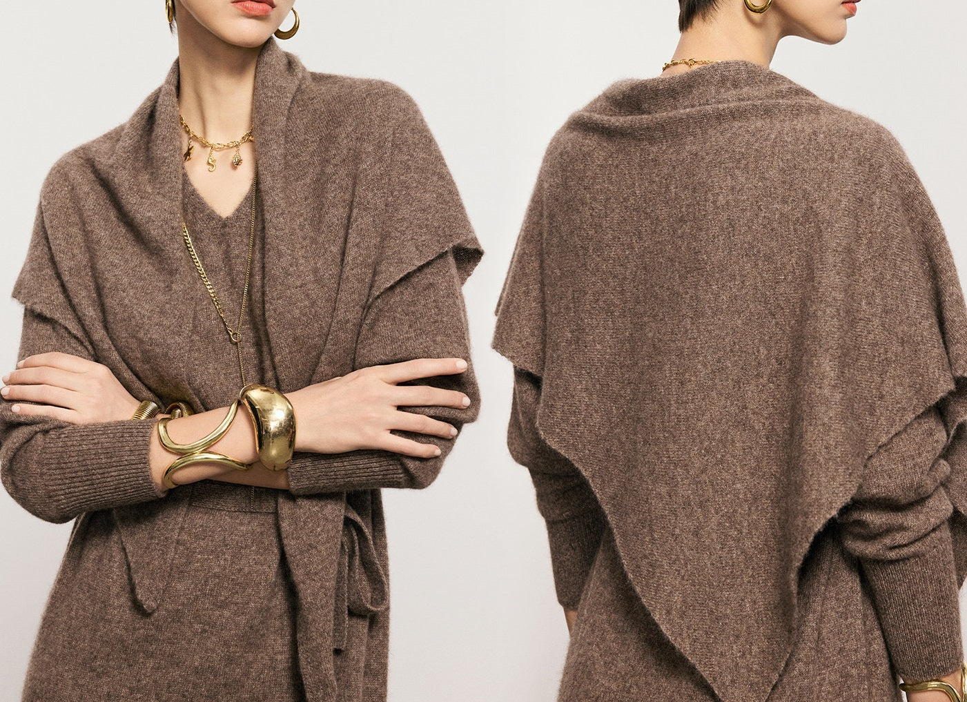ANNASPEAK  Wool V-Neck Dress Shawl Knit Set Winter-KIKI.