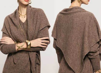 ANNASPEAK  Wool V-Neck Dress Shawl Knit Set Winter-KIKI.