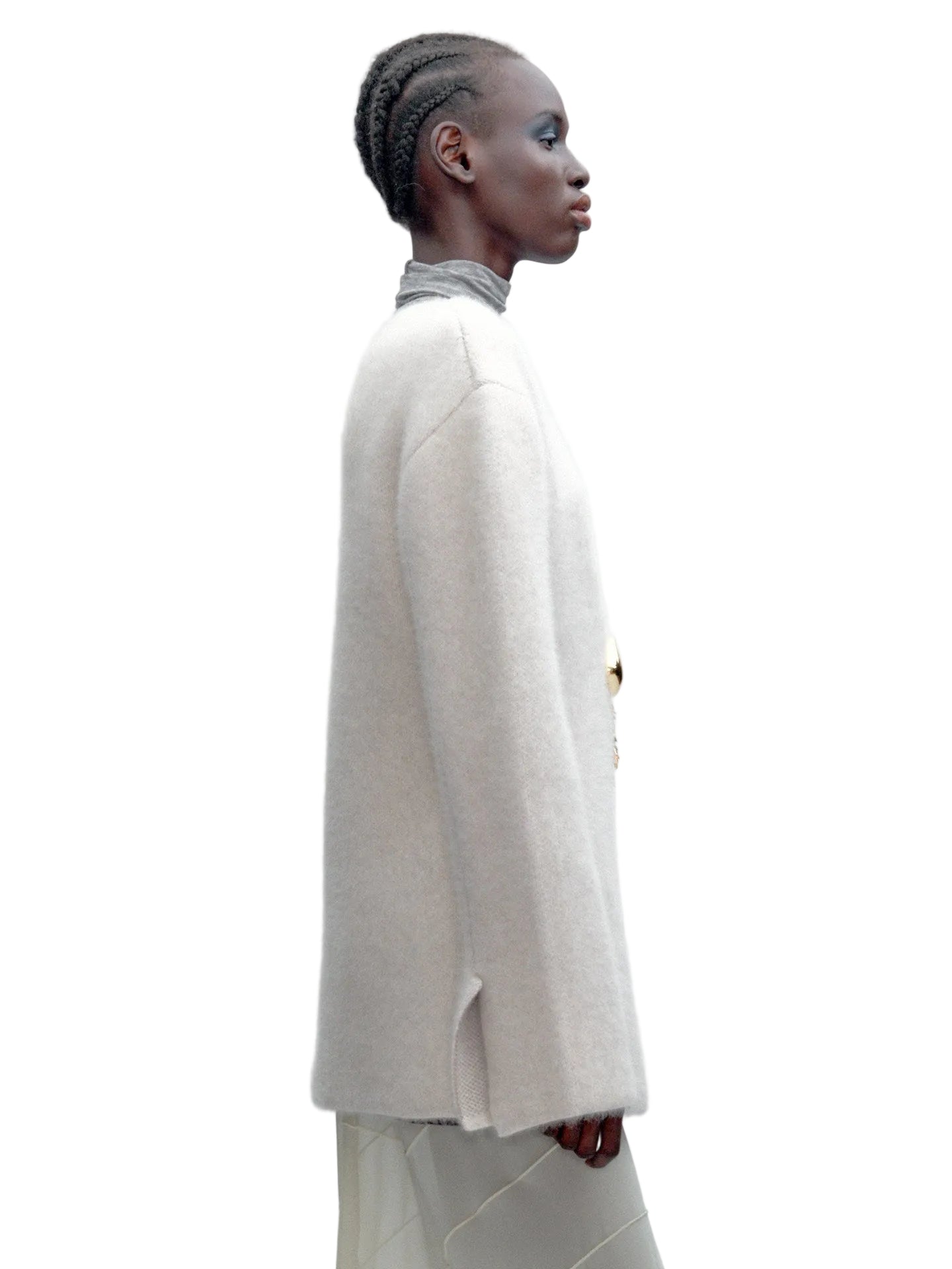 JACQUES WEI Gray-White Wool V-neck Knit Cardigan - HERO
