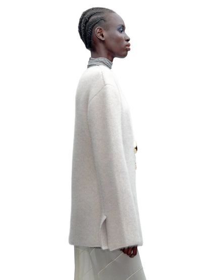 JACQUES WEI Gray-White Wool V-neck Knit Cardigan - HERO