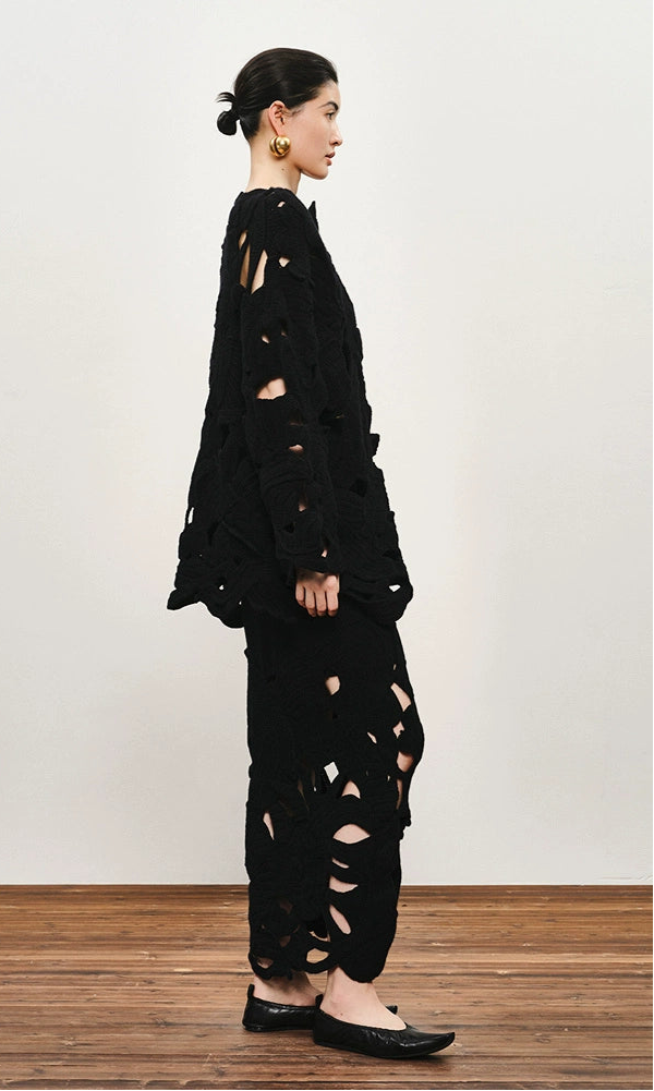 ZHUCHONGYUN winter floral wool knitted midi black skirt-ARLETE.