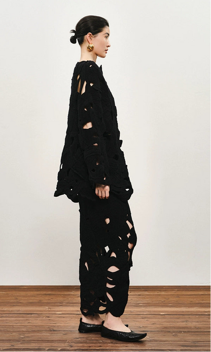 ZHUCHONGYUN winter floral wool knitted midi black skirt-ARLETE.