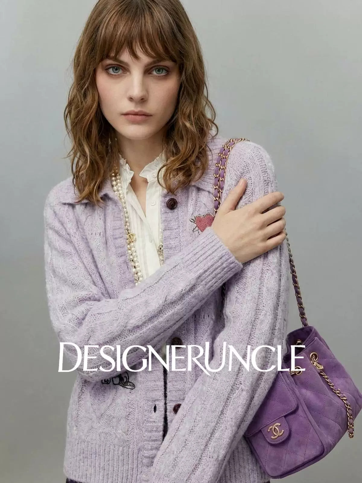 DGU×LAB "Zimo" Purple Sweater Lapel Embroidered Loose Soft Knitted Cardigan - METE