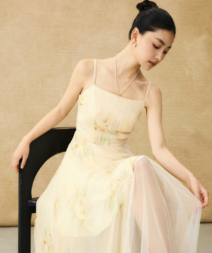 HECO Chinese Style Silk Chiffon Slip Summer Water Ripple Print Long Skirt - PEKKER.