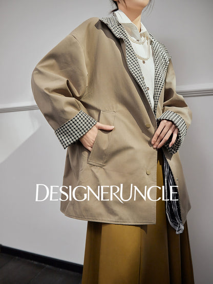 DGU "Niyu" khaki double-breasted mid-length trench coat - DANGE.