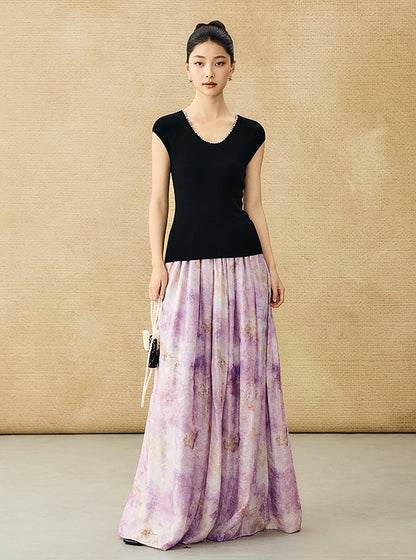 HECO Chinese style U-neck nail bead shoulder wrap small fly sleeve top - ROSE.