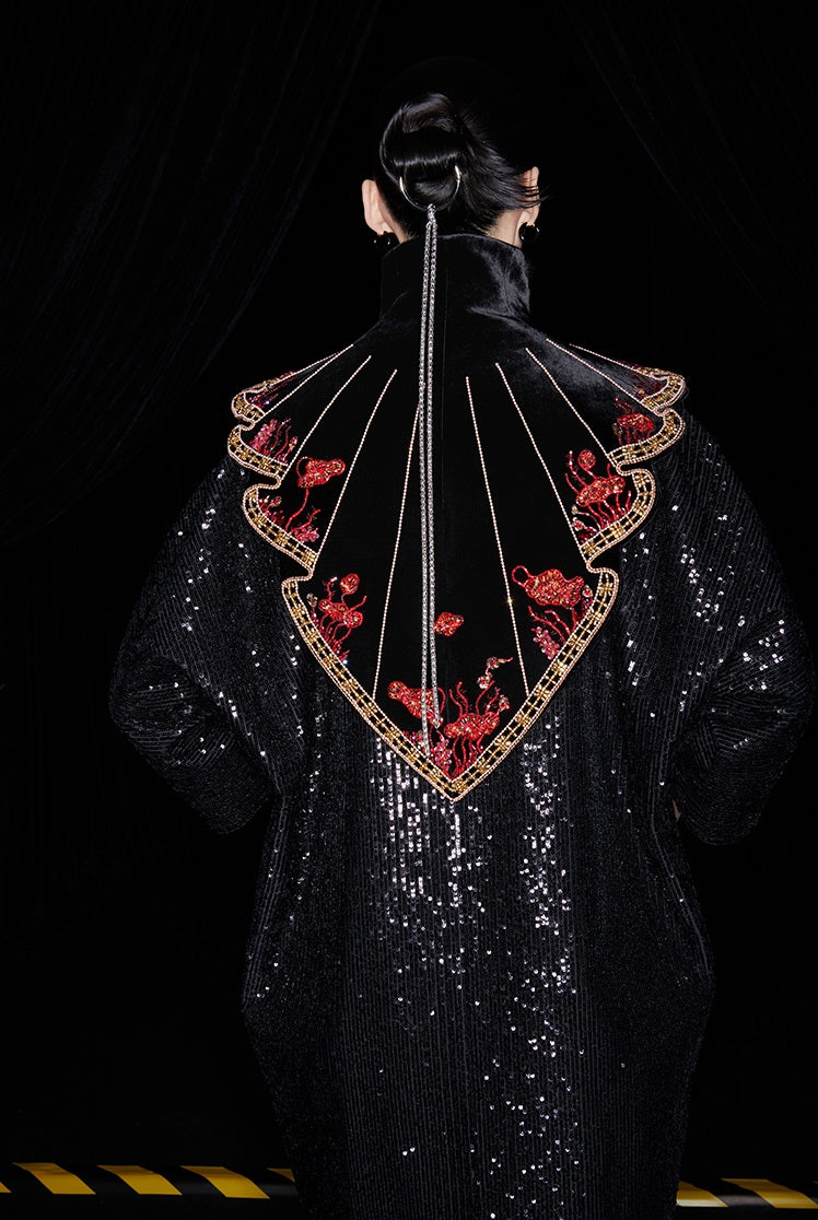 M essential Mackay designer  silk velvet two-dimensional fish algae curtain beaded collar - BEAUTY.