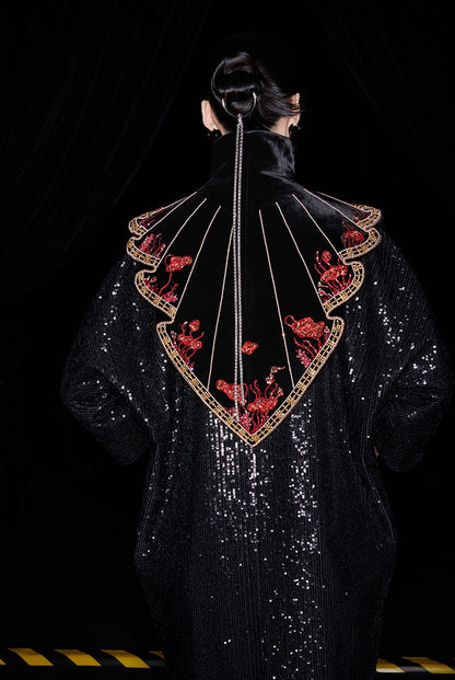 M essential Mackay designer  silk velvet two-dimensional fish algae curtain beaded collar - BEAUTY.