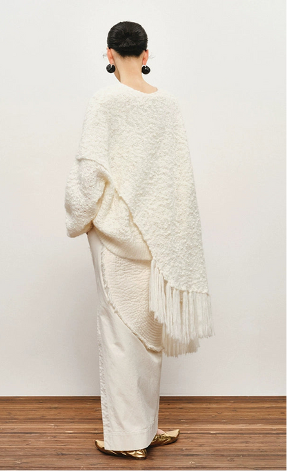ZHUCHONGYUN crew neck edelweiss fringed knit cover-up shawl jacket-BROCADE.