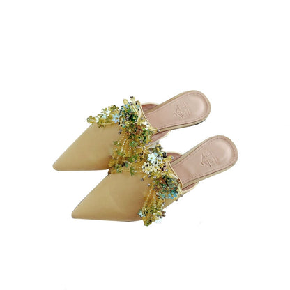 B-FEI lemon yellow flat mules pointed toe slippers-ULGA.