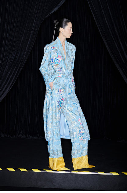 M essential Mackay designer blue butterfly embroidery robe dress pants set - break.