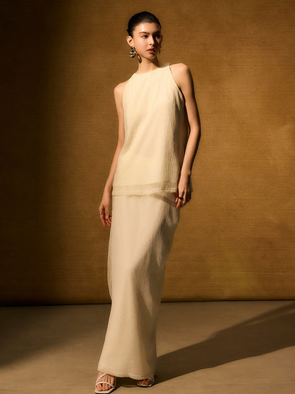 HECO Chinese style wrinkle elastic crew neck vest  age-reducing top - CAST.