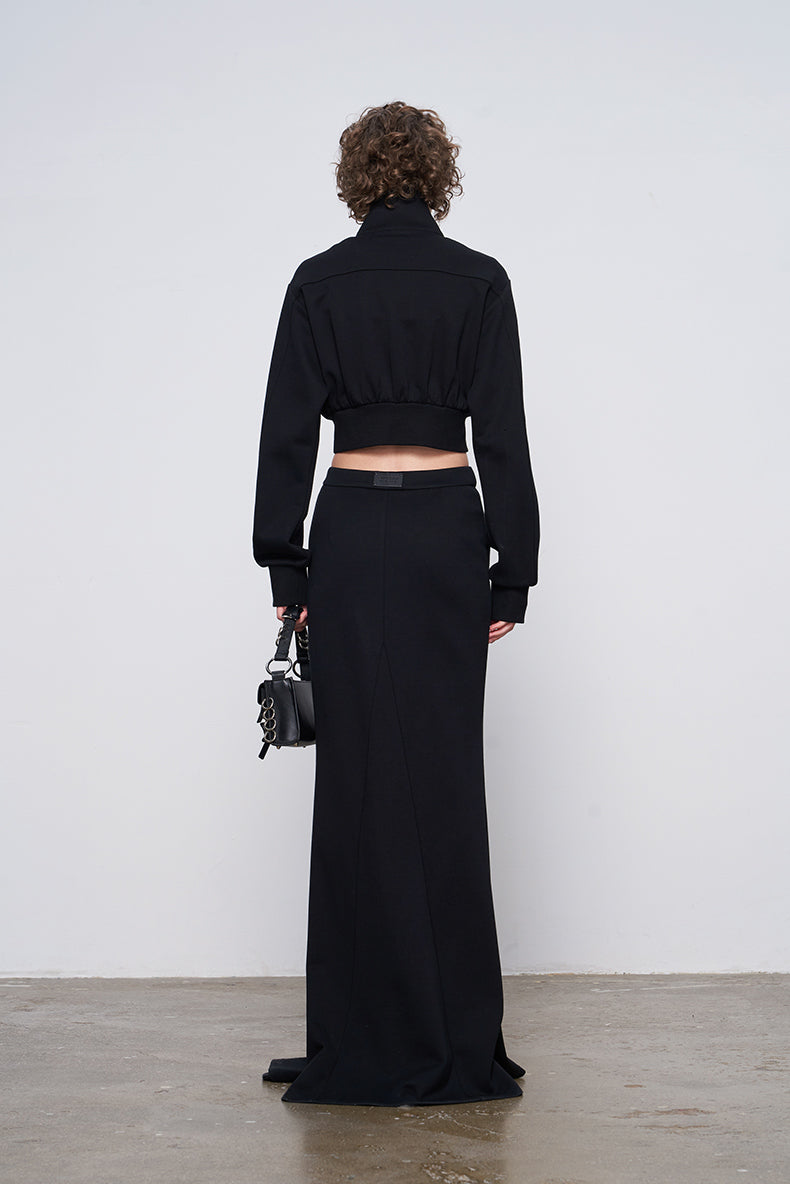 ANNAKIKI Designer Curved Casual Sweat Slit Maxi Skirt-FUKU