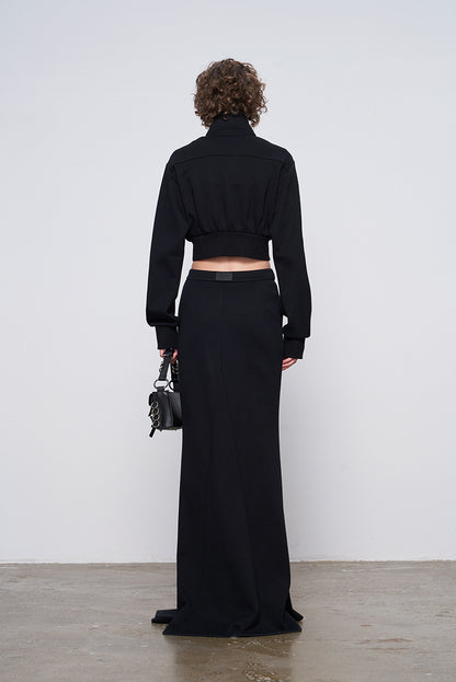 ANNAKIKI Designer Curved Casual Sweat Slit Maxi Skirt-FUKU