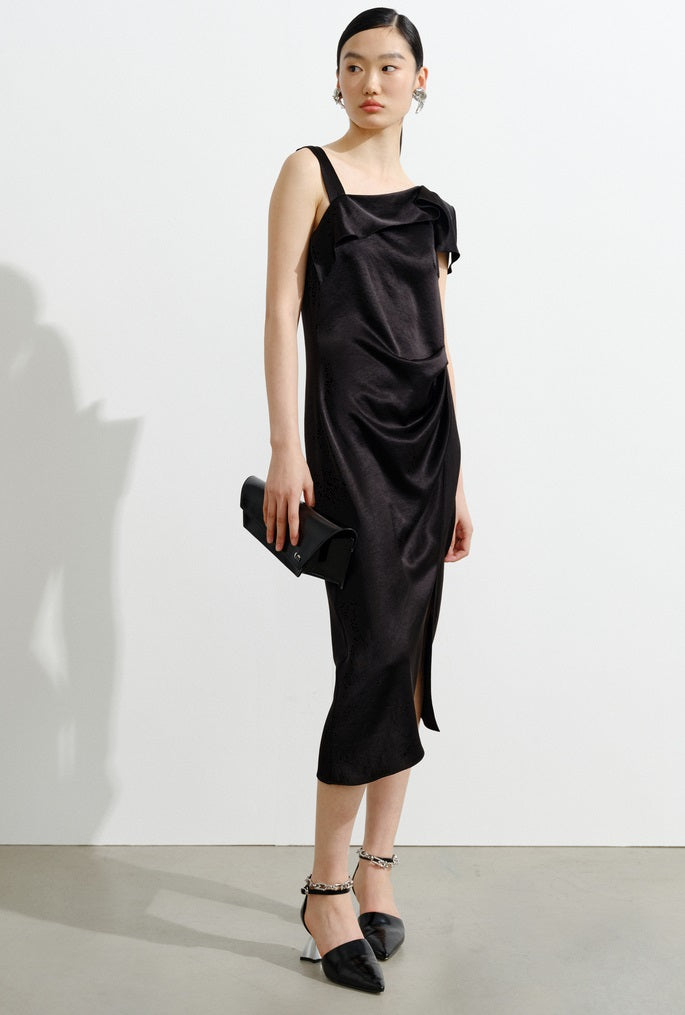 COMME MOI  women's black French asymmetric dress - JOSEPHINE.