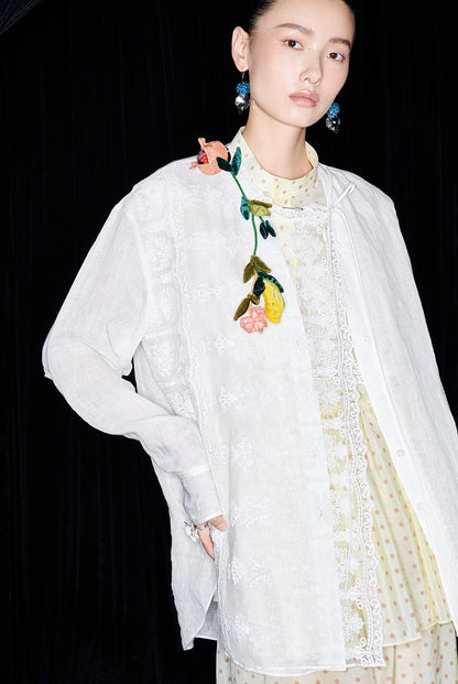 M essential Mackay designer polka dot silk cotton elasticated wide-leg trousers - YVONE.