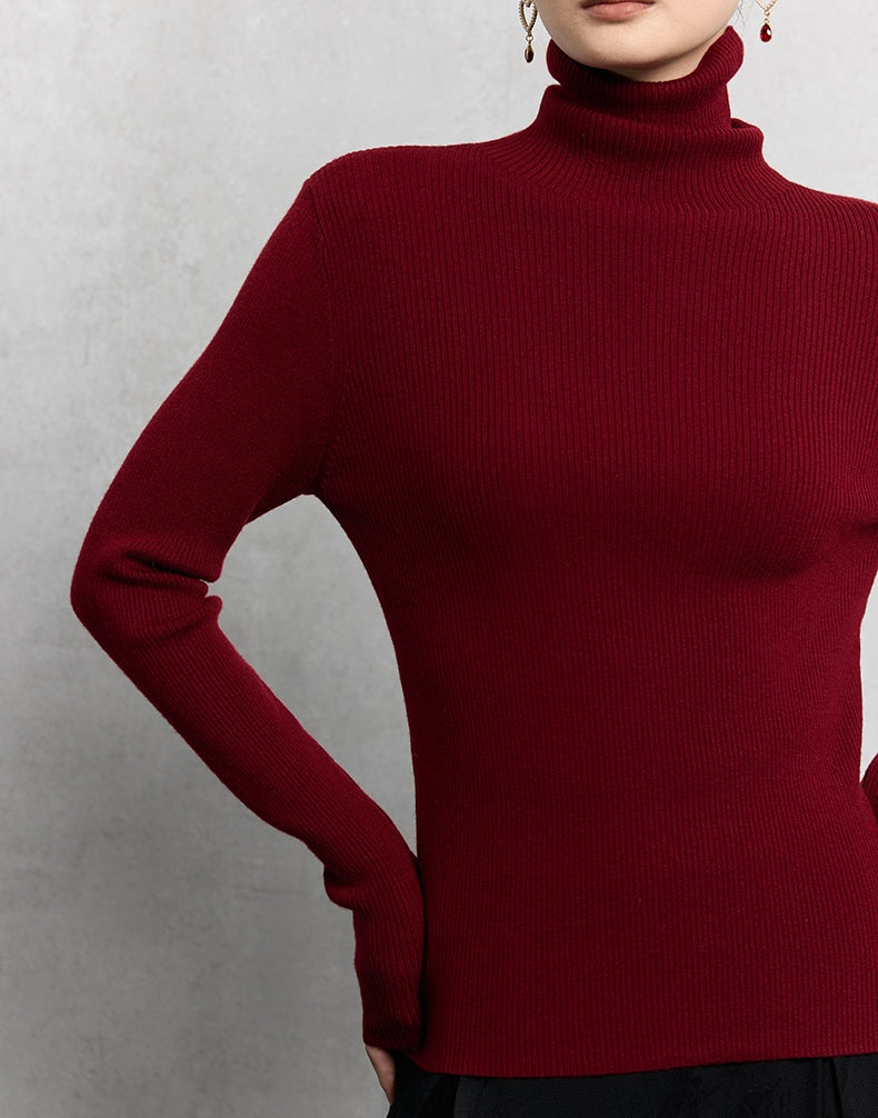 HECO Plain Base Layer Top High Neck black white red apricot Long Sleeve Knit Sweater - nice.