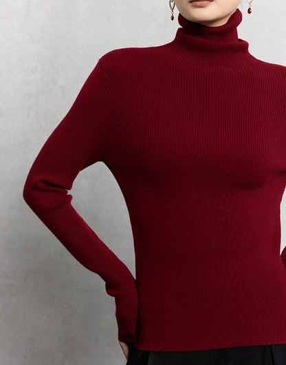 HECO Plain Base Layer Top High Neck black white red apricot Long Sleeve Knit Sweater - nice.