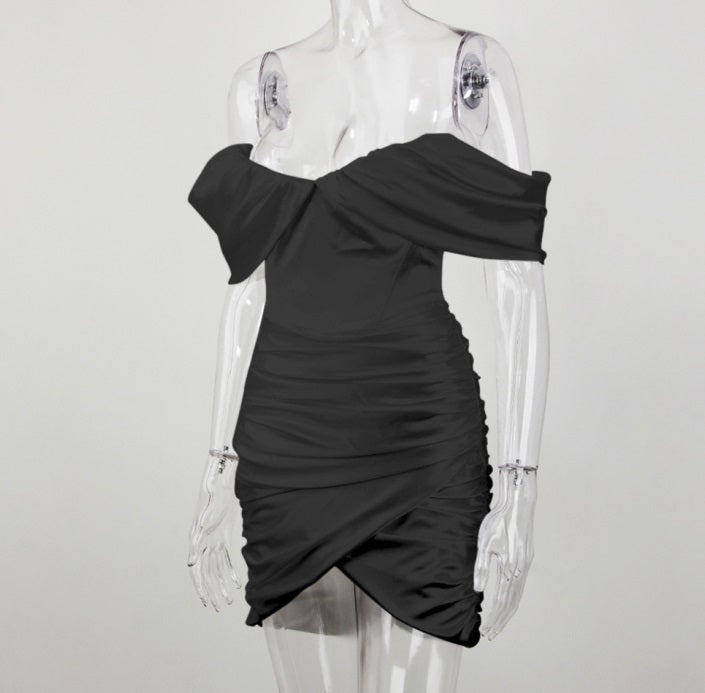 DOLLY Elegant V-Neck Short Sleeve Tube Top Slim Fit Pleated Short Date Dress-LITA