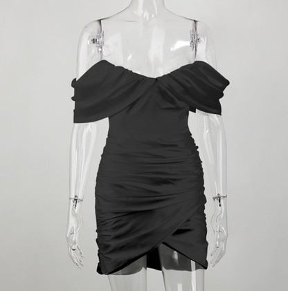 DOLLY Elegant V-Neck Short Sleeve Tube Top Slim Fit Pleated Short Date Dress-LITA