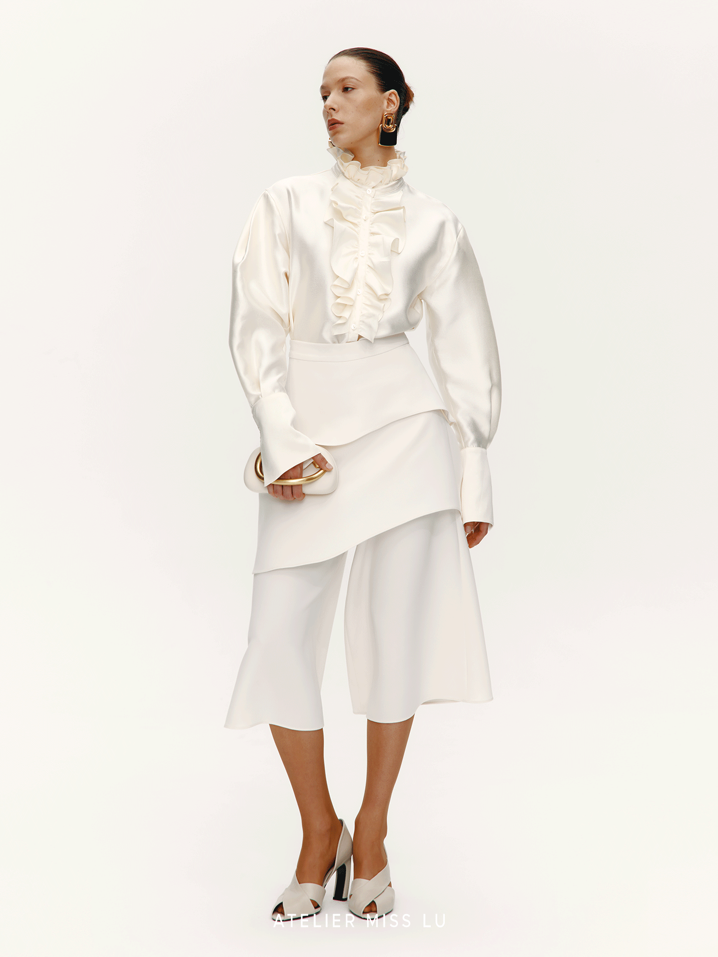 ATELIER MISS LU Fall/Winter Multi-layered Cut Splicing Cropped Culottes - SURREN