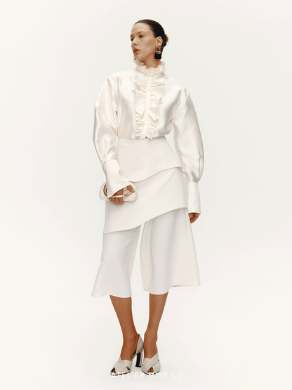 ATELIER MISS LU Fall/Winter Multi-layered Cut Splicing Cropped Culottes - SURREN