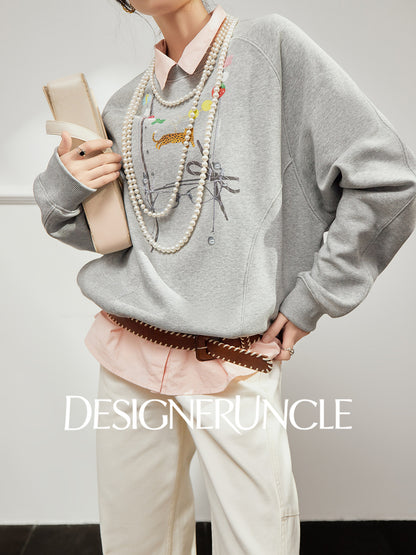 DGU×LAB "Airspace" gray crew neck loose lazy style printed top - HOLY