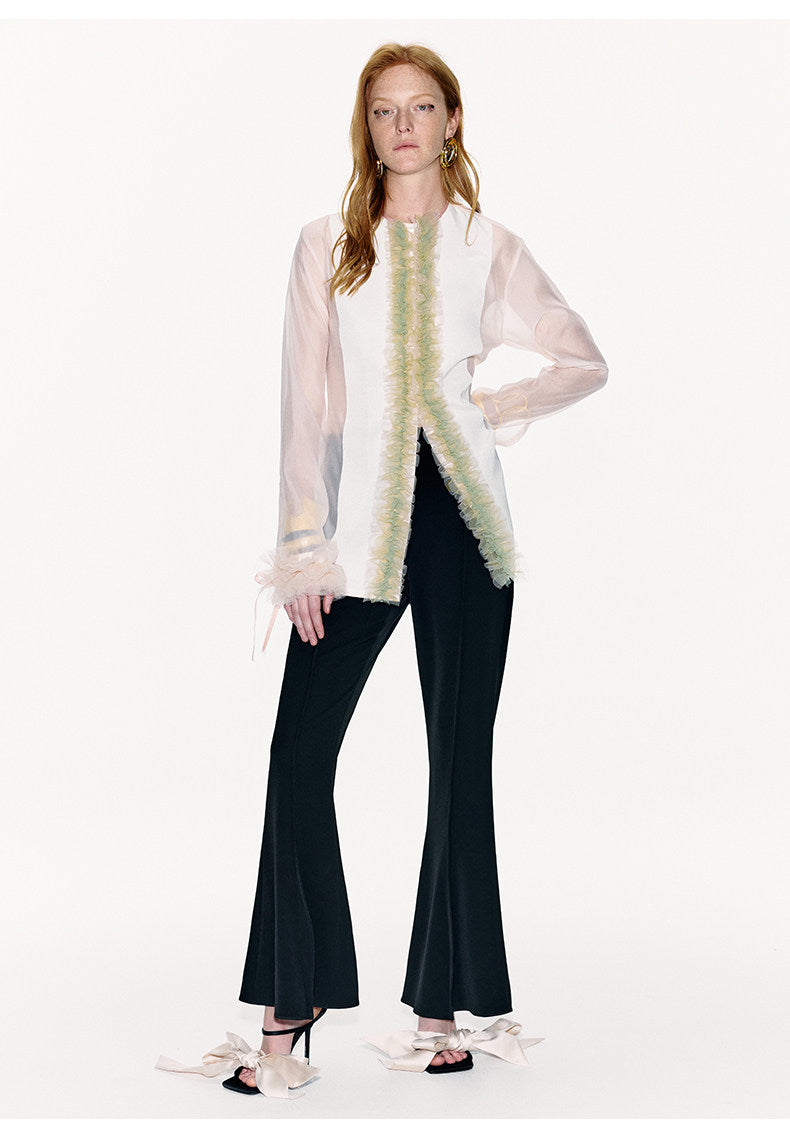 ATELIER MISS LU Tulle Latiered Panelled Long-Sleeved Top - BAILEY