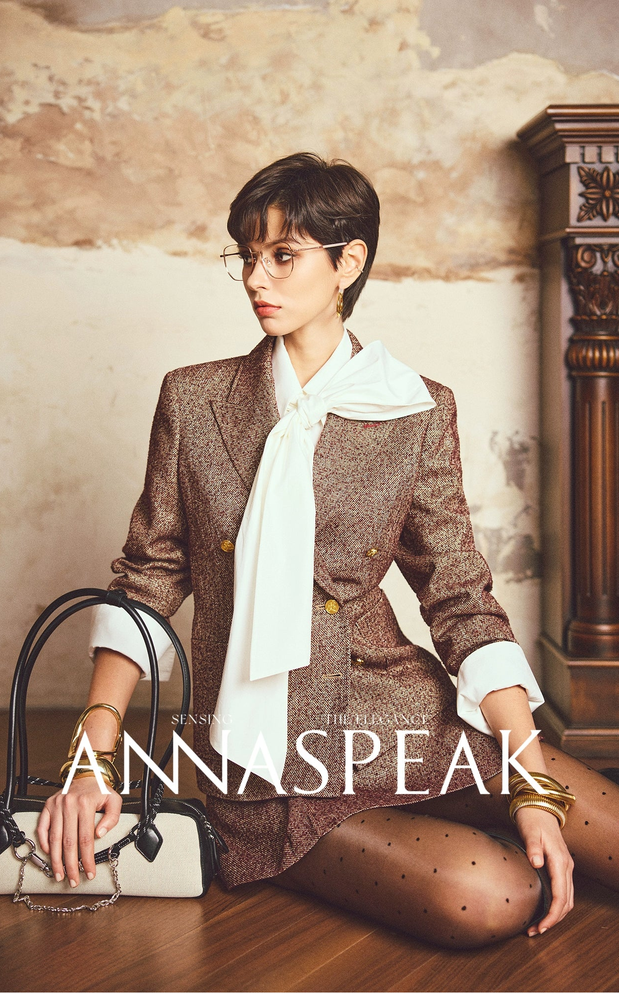 ANNASPEAK ROSSO Red Label  90s Retro Suit Skirt Set-ZEHU.