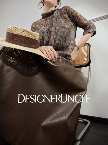 DGU "Suhui" retro printed long-sleeved loose high-end commuter top - PIRATE.