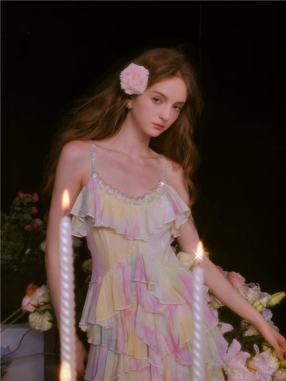 Wardrobes by Chen Elegant Sleeveless high low layered Long Multi Color Dress-Gainn