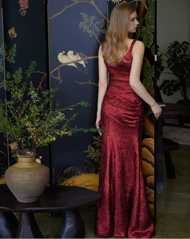 GOUDIN bridal rose red light luxury banquet dinner dress-NINA.
