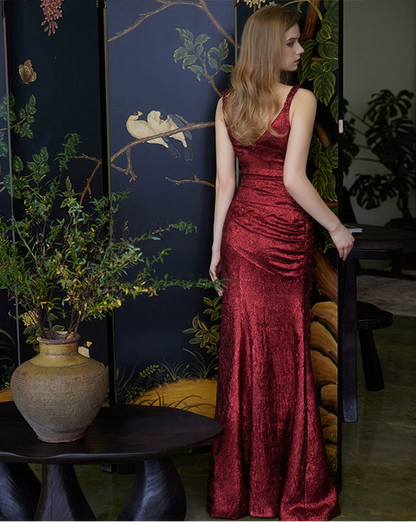 GOUDIN bridal rose red light luxury banquet dinner dress-NINA.