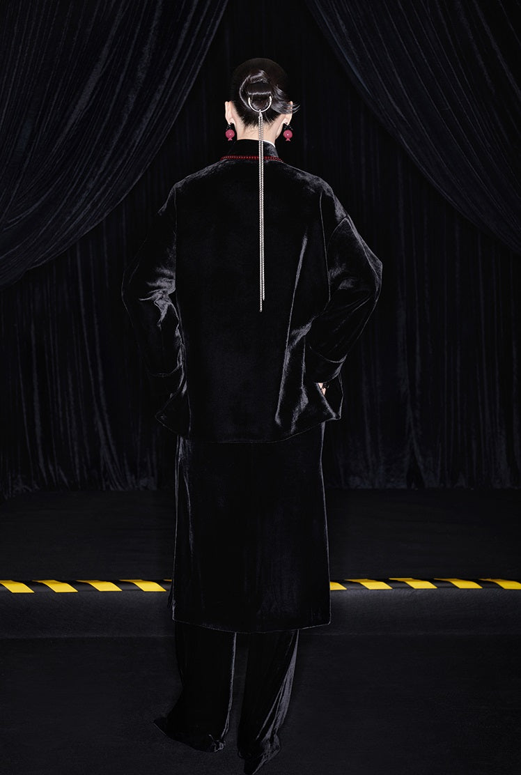 M essential Mackay designer silk velvet two-dimensional fish algae curtain bead jacket - BIDING.