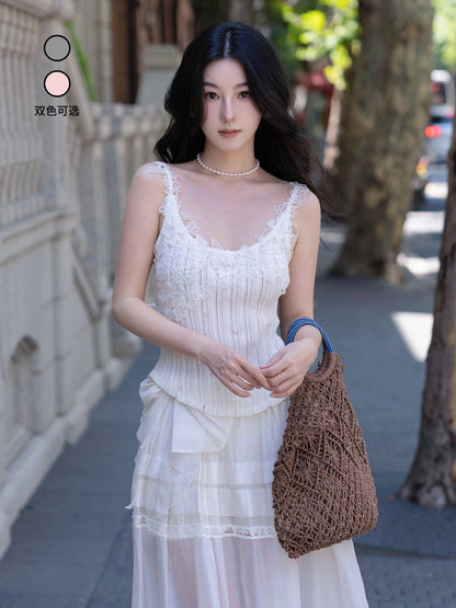 FAME Lafim Lace Spliced Knit Vest Top- AMELIA.