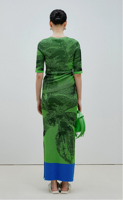 ZHUCHONGYUN Summer Green Drawstring Crew Neck Mid-Sleeve Knit Top-ARIANA.