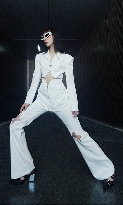 ANNAKIKI  star-shaped cut-out high-waisted bootcut pants-ANINI.