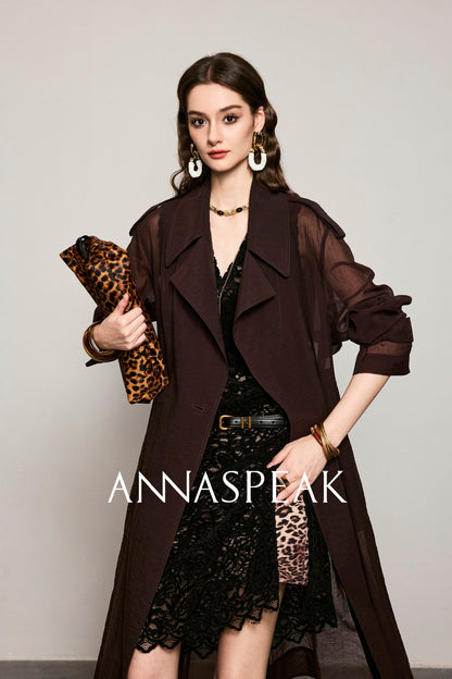 ANNASPEAK Machine  Midi Length Lightweight Loose Silhouette Long Trench Coat-MUA.