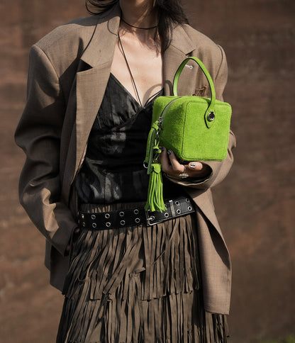 IUBALLET  new suede small square fringe handbag- JUDE.