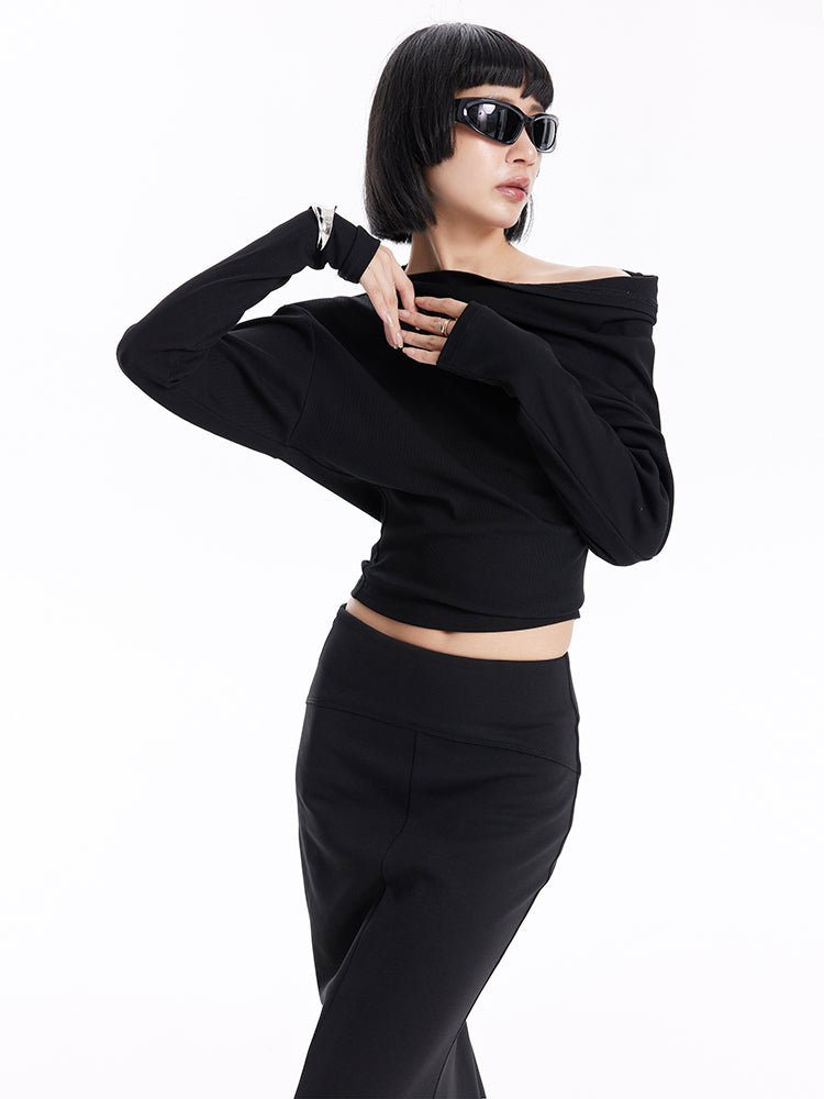 TINY IN Deconstructivism irregularly slanted shoulders T-shirt-FLORA