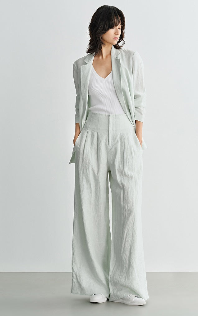COMME MOI women's light linen wide-leg pant suit set - MESSIAH.