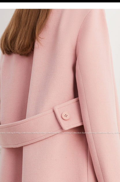 DPLAY winter tweed coat double-breasted wide belt coat - Natti